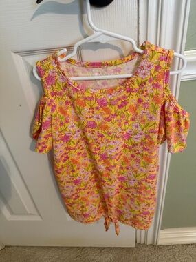 The Children's Place Yellow & Pink Floral Cold-Shoulder Tie-Front Top